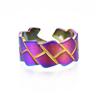 304 Stainless Steel Grooved Cuff Ring RJEW-N038-072-1
