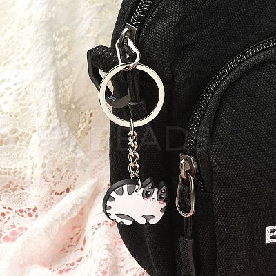 5Pcs 5 Style Cute Cartoon PVC Plastic Cat Pendant Keychain KEYC-YW0001-17-1