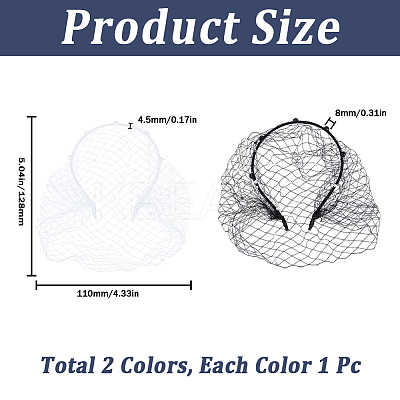 2Pcs 2 Colors Bridal Rhinestones Pearl Mesh Veil Cloth Hair Bands MRMJ-GF0001-50A-1
