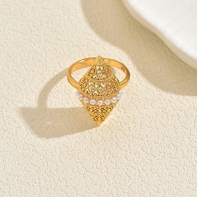 Brass with Plastic Pearls Finger Rings for Women ZR2109-1