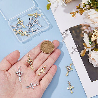 16Pcs 4 Styles Rack Plating Brass & Cubic Zirconia Pendants KK-HS0001-13-1