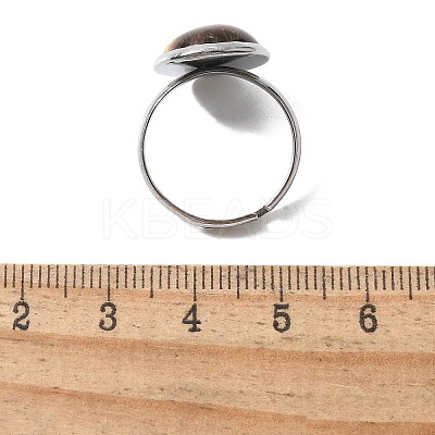 Half Round Natural Tiger Eye Finger Rings X-RJEW-M062-01P-08-1