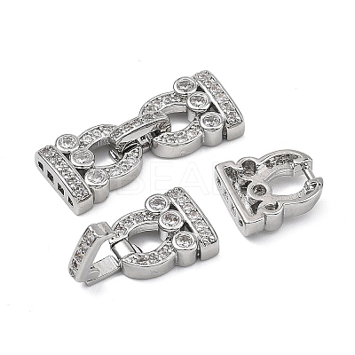 Brass Micro Pave Clear Cubic Zirconia Fold Over Clasps KK-P291-16P-1-1