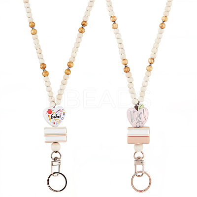 Wood & Silicone Retractable Badge Reel with Chains HJEW-SC00157-1