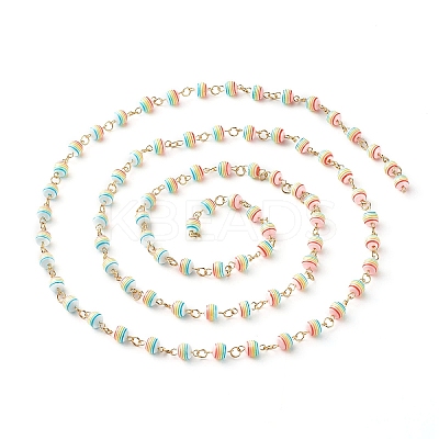 1 Strand Handmade Resin Stripe Pattern Round Beads Link Chains AJEW-SZ0002-01A-1