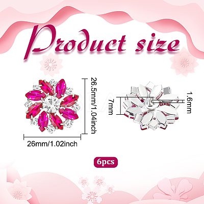 6Pcs Alloy Rhinestone Shank Buttons BUTT-FG0001-25A-1