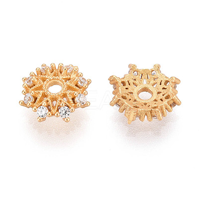 925 Sterling Silver Micro Pave Clear Cubic Zirconia Flower Bead Caps STER-N016-110G-1