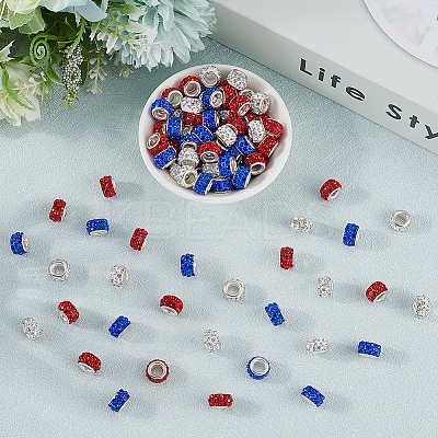 120Pcs 3 Colors Polymer Clay Rhinestone European Large Hole Beads with Silver Color Plated Brass Cores FPDL-LT0001-01A-1