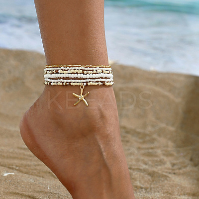 6Pcs Alloy Glass Seed Beads Anklets WGFF5FF-06-1