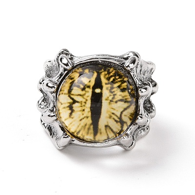 Dragon Eye Glass Wide Band Rings for Men RJEW-E017-01AS-04-1