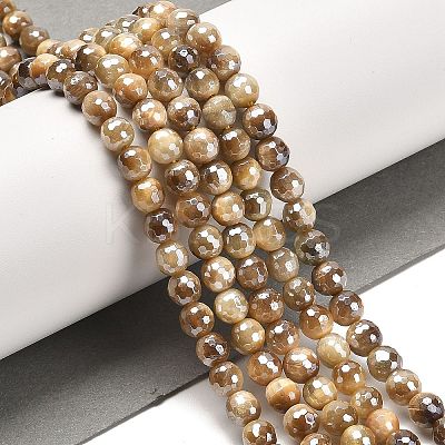 Electroplated Natural Tiger Eye Round Beads Strands G-L598-A04-01-1