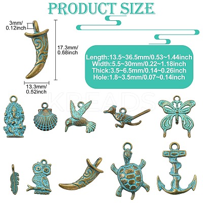 50Pcs 10 Styles Tibetan Style Alloy Pendants FIND-CJ0004-28-1
