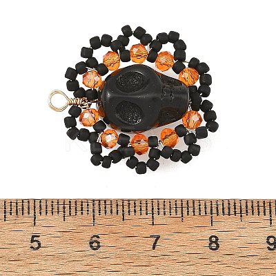 Halloween Gothic Glass Seed Beaded & Synthetic Turquoise Pendants PALLOY-MZ01428-01-1
