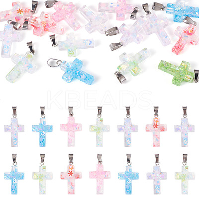 15Pcs Luminous Resin Sequins Pendants RESI-TA0004-20B-1