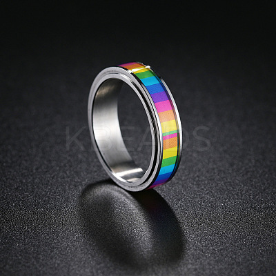 Rainbow Color Pride Flag Enamel Rectangle Rotating Ring RABO-PW0001-038E-1