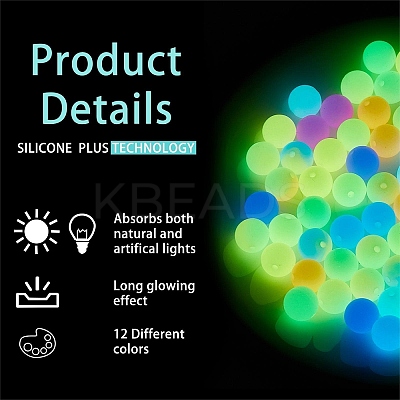 24Pcs 12 Colors Round Luminous Silicone Beads JX328A-01-1
