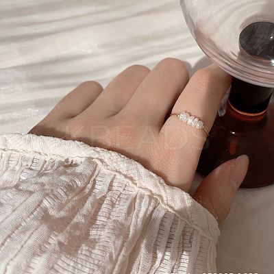 304 Stainless Steel with Natural Baroque Pearl Rondelle Beaded Finger Rings FS-WG39983-03-1