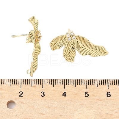 Brass Micro Pave Clear Cubic Zirconia Stud Earring Findings KK-Z106-02G-04-1