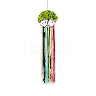 Flat Round with Tree of Life Gemstone Chips Pendant Decorations TREE-PW0003-06-1
