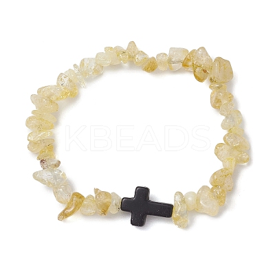 Natural Citrine Chips Stretch Bracelets for Women Men BJEW-JB11341-01-1