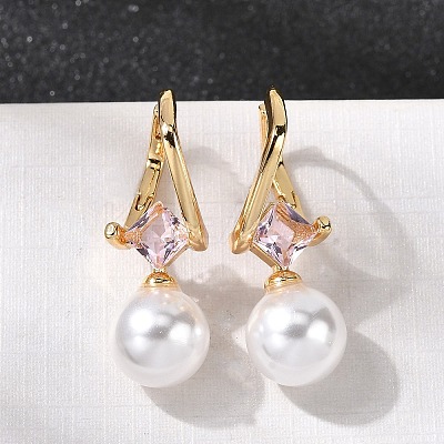Brass Glass Round Hoop Earrings EJEW-P331-01G-1