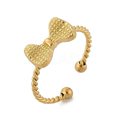 Bowknot 304 Stainless Steel Open Cuff Rings for Women LS-RJEW-G338-08G-1