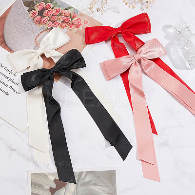 Big Bowknot Polyester Alligator Hair Clips AJEW-CP0008-42A-1