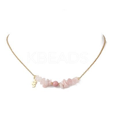 Natural Mixed Gemstone Chip and Round Beaded Pendant 304 Stainless Steel Cable Chain Necklaces for Women NJEW-JN05741-1