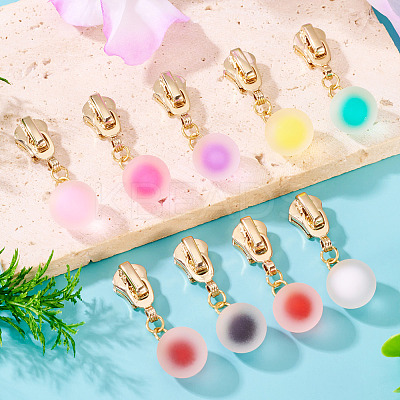 9Pcs 9 Colors Round Alloy & Resin Zipper Sliders HJEW-TAC0077-1