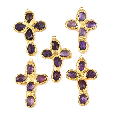 Natural Amethyst Faceted Big Pendants KK-H516-27G-02-1