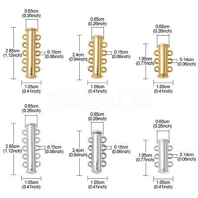 6Pcs 6 Styles Multi-Strand Brass Magnetic Slide Lock Clasps Set KK-FS0001-22-1