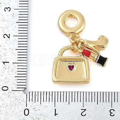 Rack Plating Brass Clear Cubic Zirconia Makeup European Dangle Charms KK-P287-34C-G-1