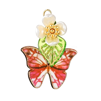 8Pcs 8 Colors Glass Seed Beaded Butterfly & Flower Pendants PALLOY-JF04461-1