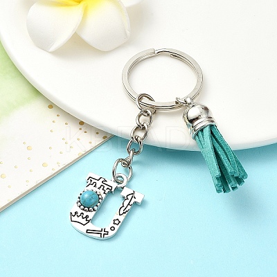 Alloy with Resin Imitation Synthetic Turquoise Keychain KEYC-YW00087-21-1