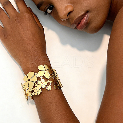 304 Stainless Steel Hollow Open Cuff Bangles WGEB5AC-01-1