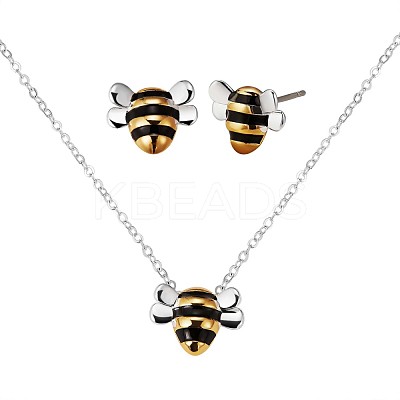 Brass Bee Stud Earrings and Pendant Necklace JX122A-1
