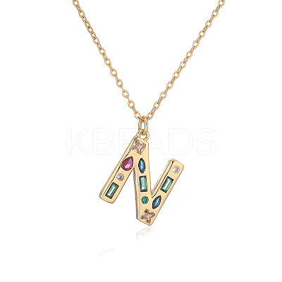 Brass Pave Colorful Cubic Zirconia Initial Pendant Necklaces for Women FS-WG02860-14-1