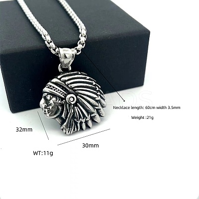 Vintage 304 Stainless Steel Native American Pendant Hip Hop Men's Necklaces ZS3655-1