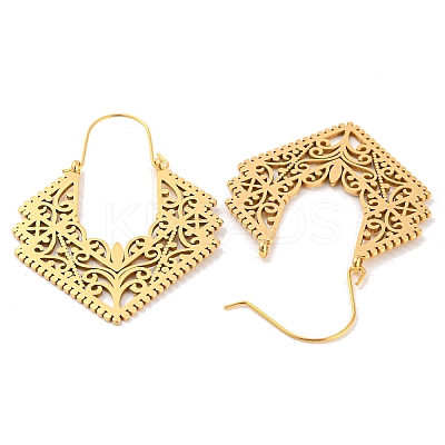 304 Stainless Steel Hollow Rhombus Hoop Earrings EJEW-P248-05G-1