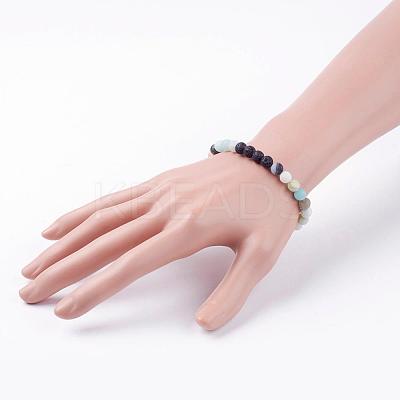 Frosted Natural Gemstone Stretch Bracelets BJEW-JB03361-1
