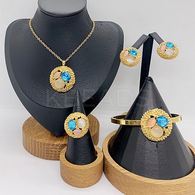 304 Stainless Steel & Cubic Zirconia & Cat Eye Pendant Necklaces & Stud Earrings & Rings & Bangles FS-WGBA184-04-1