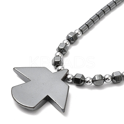 Synthetic Non-magnetic Hematite Angel Pendant Necklace with Beaded Chains NJEW-E095-02-1