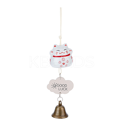 Porcelain Maneki Neko Wind Chimes HJEW-WH0068-03B-1