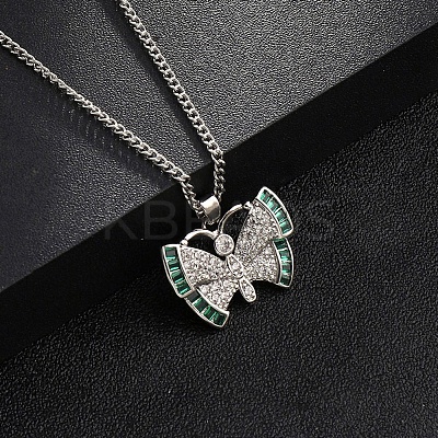 Brass Micro Pave Clear Cubic Zirconia Pendant Necklaces NJEW-M211-01A-P-1