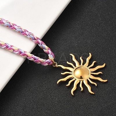 304 Stainless Steel Sun Pendant Braided Polyester Cord Necklaces for Women NJEW-F349-01G-1