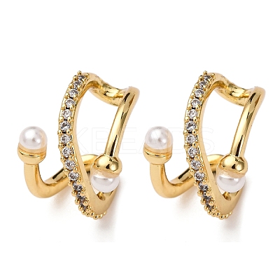 Brass Micro Pave Clear Cubic Zirconia C-Shaped Cuff Earrings LS-EJEW-D328-08G-1