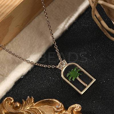 Arch with Coconut Tree Brass Enamel Pendant Necklaces NJEW-H051-03G-1