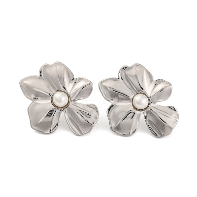 304 Stainless Steel with Plastic Imitation Pearl Stud Earrings for Women LS-EJEW-Z057-04P-1