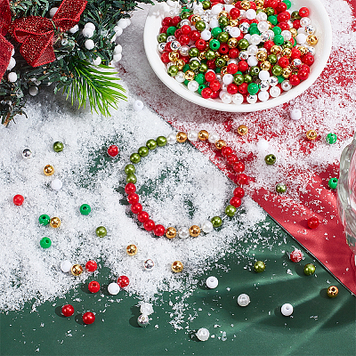 1600Pcs 8 Styles Christmas Theme DIY Round ABS Plastic & Acrylic Beads Findings Kits DIY-AR0004-47-1
