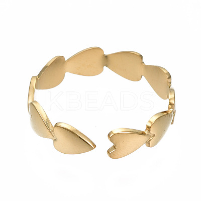 304 Stainless Steel Heart Wrap Open Cuff Ring RJEW-T023-69G-1